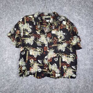 Robert Louis Men's Casual Collard Button Up Shirt Palm Leaf Print Black  Size XL